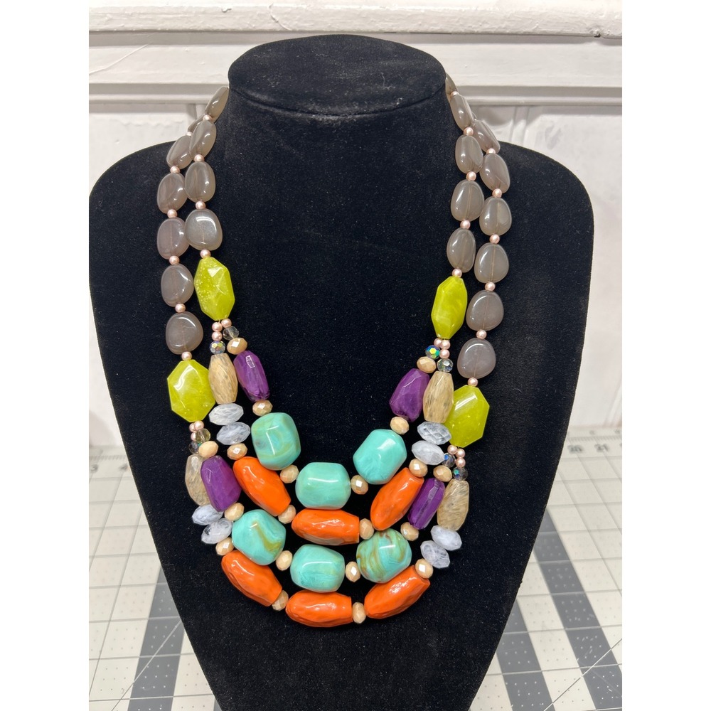Coldwater Creek Necklace Multicolor Beaded Chunky Statement Layered Adjustable